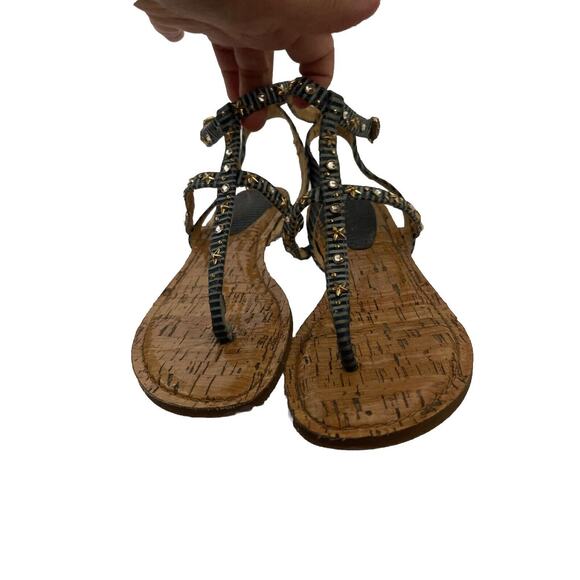 Gianni Bini Sandals Womens 8.5 Strappy Ankle Straps Flats - Blue With Detailing - Picture 2 of 9